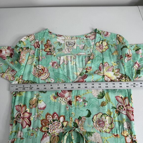 Sunday Mi Amor Anthropologie Dress Womens Small Green Floral Maxi Tiered Cottage - Picture 12 of 16